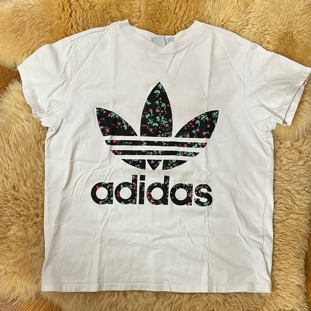 Adidas White and Black Trefoil Short Sleeve Tee